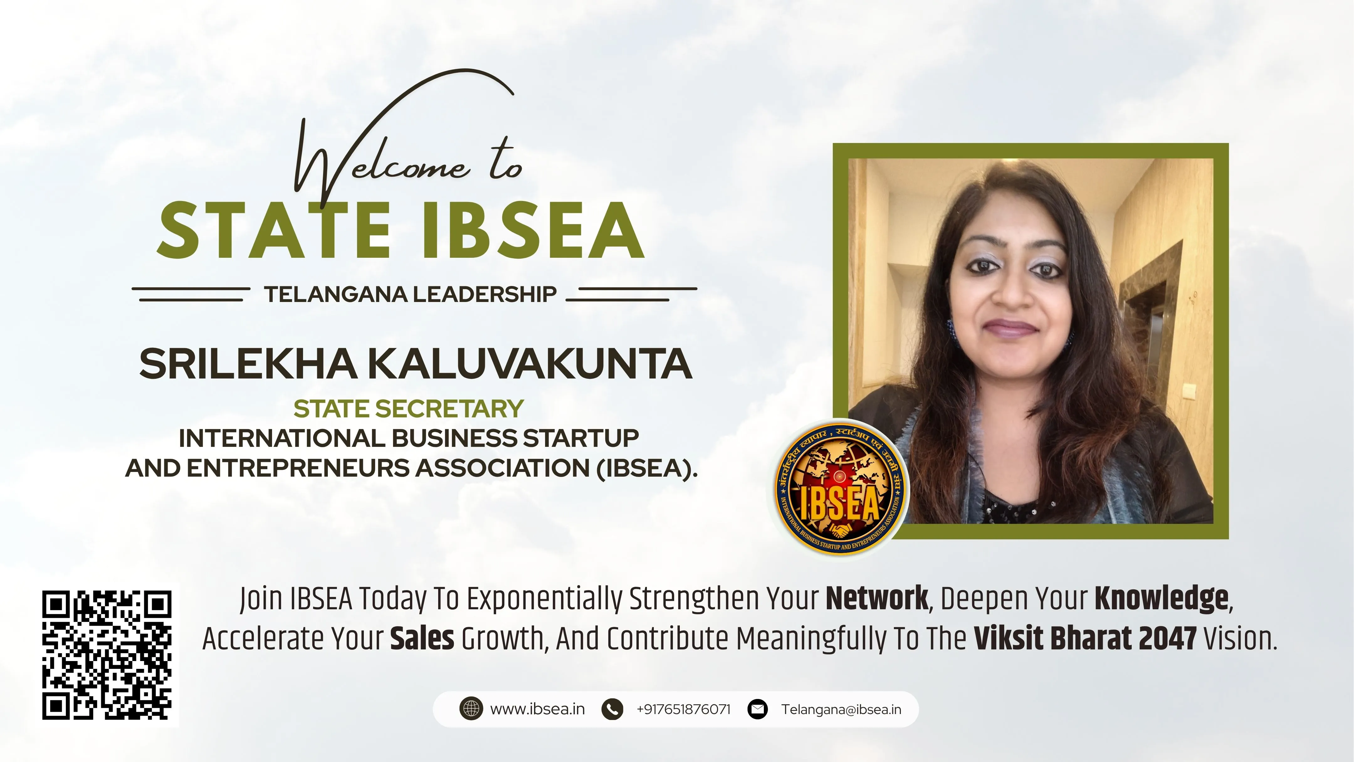 Srilekha Kaluvakunta Has Been Appointed As Secretary Telanagana State For IBSEA.